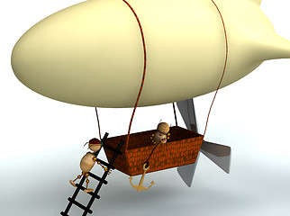 Image showing 3d dirigible balloon with wood mans