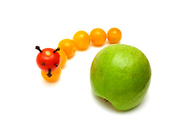 Image showing tomato caterpillar with a green apple