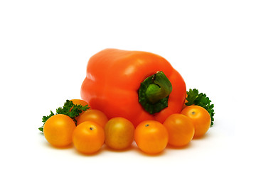 Image showing fresh yellow tomatoes with paprika and parsley