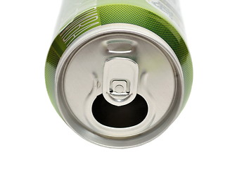 Image showing Opened aluminum can for soft drinks or beer isolated on white