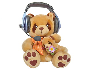 Image showing Teddy bear listening to music
