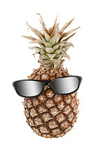 Image showing Pineapple as human head and sunglasses with gray gradient