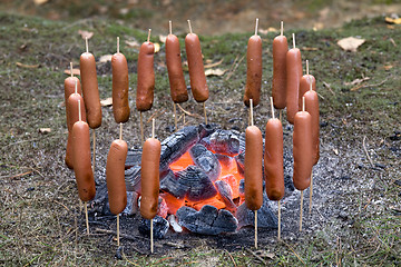 Image showing sausages on fire