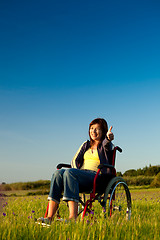 Image showing Handicapped woman on wheelchair