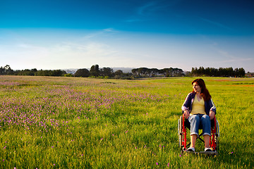 Image showing Handicapped woman on wheelchair