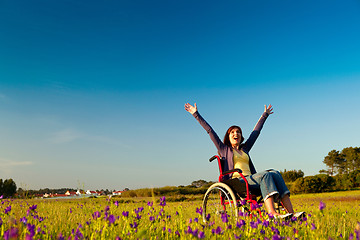 Image showing Handicapped woman on wheelchair