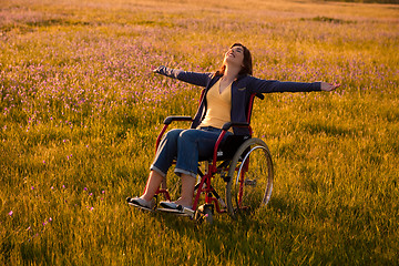 Image showing Handicapped woman on wheelchair