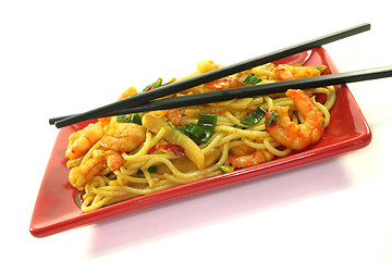 Image showing noodles with Asian prawns