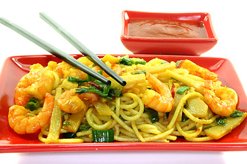 Image showing noodles with Asian prawns