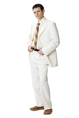 Image showing Ðoung man in light suit on white background