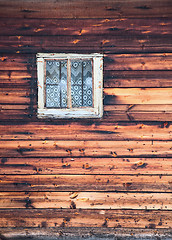 Image showing Window on square frame on wall old house - background