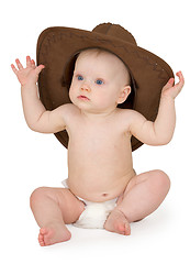 Image showing Baby and cowboy hat on white background