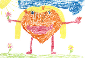 Image showing Heart - man painted a child on paper