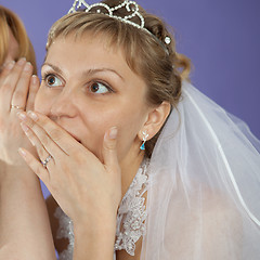 Image showing Bride emotionally listens to latest news