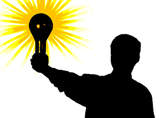 Image showing Silhouette of man with bulb - idea in hand. illustration