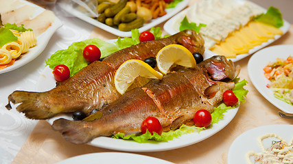 Image showing Delicious fried fish on table