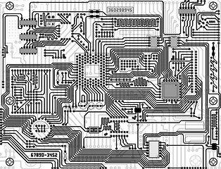 Image showing Tech industrial electronic circuit monochrome background