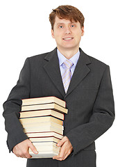 Image showing Portrait of man with big pile of books