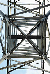 Image showing High-voltage steel tower - bottom view