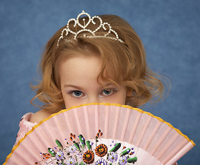 Image showing Portrait of young girl with Oriental fan