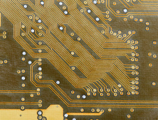 Image showing Hi-tech electronic circuit board golden background
