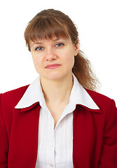 Image showing Portrait of unhappy business woman on white