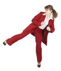 Image showing Woman kicked on white background