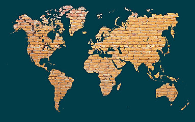 Image showing World map with continents made of brick