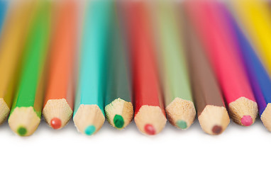 Image showing Set of color pencils on white background - close up