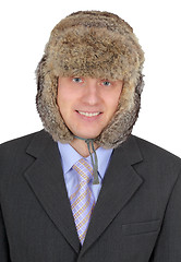 Image showing Portrait of Russian businessman in fur hat