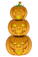 Image showing Halloween Stack of Three Carved Pumpkins