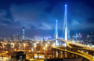 Image showing Hong Kong Bridge of transportation at night 