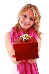 Image showing Young woman with a gift