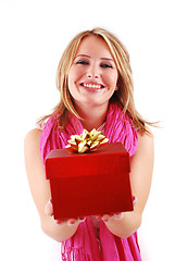 Image showing happy woman with a gift