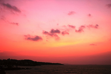 Image showing Sunset at seashore