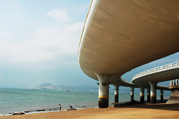 Image showing Highway bridge at beach