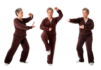 Image showing Senior woman doing Tai Chi Yoga exercise