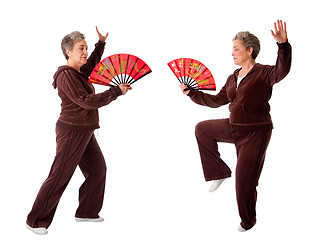 Image showing Senior woman doing Tai Chi Yoga exercise