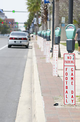 Image showing Football Game Day no parking signs