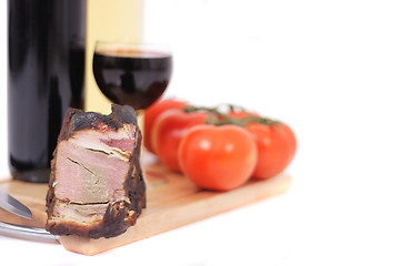 Image showing wine and smoked meat 