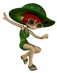 Image showing jumping girl in a green summer dress