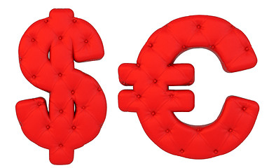 Image showing Luxury red leather font euro and dollar symbols