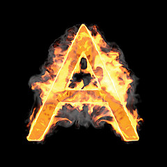 Image showing Burning and flame font A letter over black