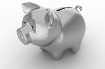 Image showing Wealth: Silver piggy bank over white