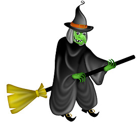 Image showing Halloween Witch Flying on Broom Stick