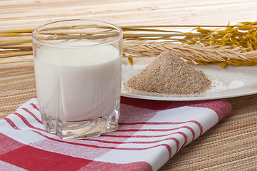 Image showing Glass of milk and wheat ears