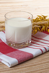 Image showing Glass of milk and wheat ears