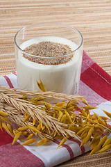 Image showing Glass of milk and wheat ears