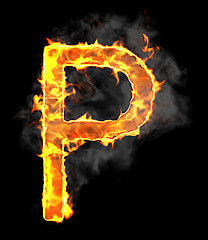 Image showing Burning and flame font P letter