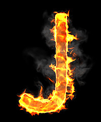 Image showing Burning and flame font J letter